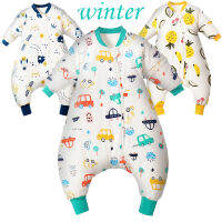 Winter Baby Boy Clip Cotton Sleeping Bag Toddler Girl Cartoon Print Pajamas Children 1-4 Years Split Leg Onesies Warm Sleep Sack