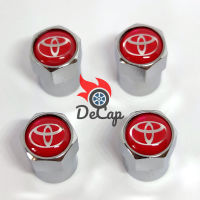 จุกลม ยางรถยนต์ พร้อมโลโก้ โตโยต้า Toyota สีแดง 1 ชุด (4 อัน) - Car Tire Valve Caps