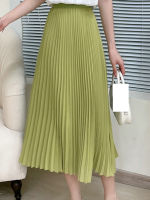 Vintage Elegant Fashion Pleated Skirt Spring Summer 2022 New All-match Long Skirt High Waist Slim Mid-length A-line Skirt Lady