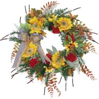 Fall Wreath for Front Door with Sunflowers, Carnations, Leaf, Harvest Door Wreath for Autumn or Thanksgiving Decoration