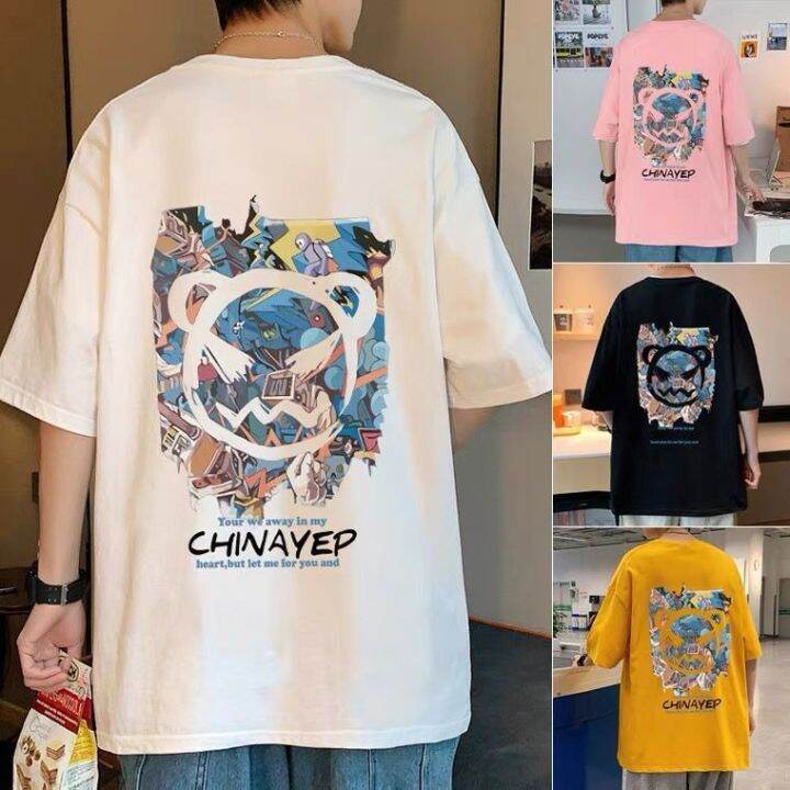 new-เสื้อยืดผู้ชายแขนสั้นฤดูร้อนใหม่อินเทรนด์แบรนด์ชายสไตล์ฮ่องกงชายเสื้อครึ่งแขนเสื้อผ้าผู้ชายเสื้อยืดพิมพ์ลาย-h