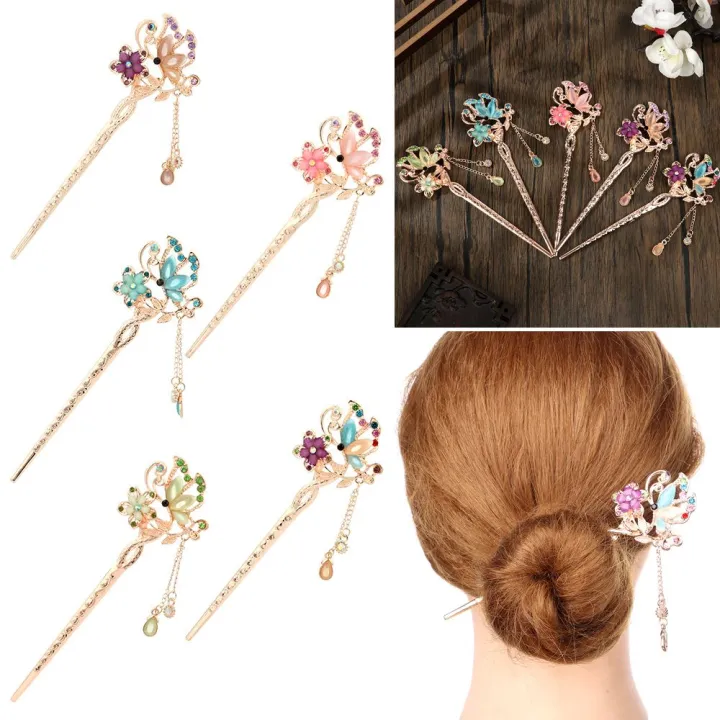 1 piece of Hairpin Chinese Style Tassels Alloy Hair Sticks Hairpin  Rhinestone Flower Hair Chopsticks Wedding Party Headwear for Women Girls  Gift | Lazada PH