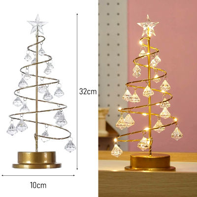 Christmas Tree Table Lamp LED Crystal Night Light Battery Powered Bedside Night Lights For Bedroom Wedding Holiday Decoration