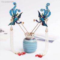 ☍ 1 Pair Chinese Retro Style Metal Phoenix Hairpins Clips Handmade Hair Stick Bride Hanfu Dress Wedding Hair Accessories FORSEVEN