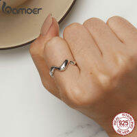 BAMOER แหวนเงินแท้925 Minimalist Wave Teardrop High Polish Tarnish Resistant Comfort Fit แหวนปรับได้สำหรับผู้หญิง