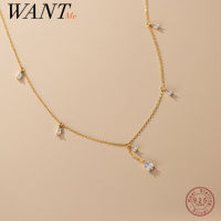 WANTME 925 Sterling Silver Fashion Double Box Cuban Link Chain Clavicle Necklace for Women Simple Unique Party 18k Gold Jewelry