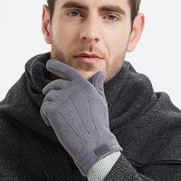 Winter Men Plush Warm Cashmere Outdoor Sports Cycling Mittens Women Three Ribs Suede Leather Touch Screen Driving J98