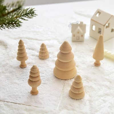 Mini cute wooden Christmas tree tabletop ornament Christmas scene decoration holiday drawing sketch DIY