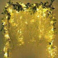 4 Packs Artificial Wisteria Garland White Hanging Flower Faux Floral Garland With LED String Lights For Wedding Wall Arch Decor