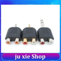 JuXie store 1x 1/4 inch Audio 3.5mm 6.5mm 6.35mm Male Plug To 2 Dual Rca Female Jack plug Y Splitter stereo Connector Converter AV Adapter