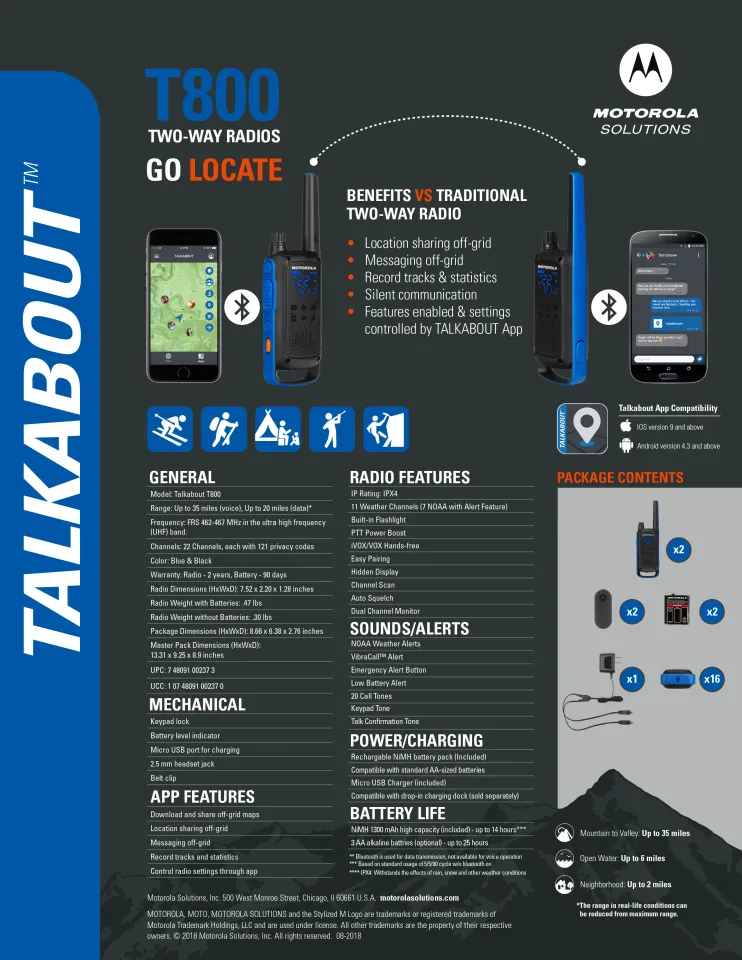 Motorola Talkabout T800 Two-Way Radios, Pack, Black/Blue Lazada