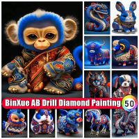 BinXue Color Graffiti 12 Zodiac AB Diamond Painting Animal Cross Stitch Monkey Horse Cow Handmade DIY Diamond Mosaic Art Gift