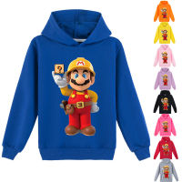 Super Mario Bros เสื้อมีฮู้ดสำหรับเด็กมีกระเป๋าเด็กหญิงเด็กชายเสื้อผ้าเด็กมีฮู้ด100-170ซม. มีฮู้ดผ้าฝ้าย65% ฤดูใบไม้ร่วง + ใยโพลีเอสเตอร์35% แขนยาว0000เด็กผู้หญิง