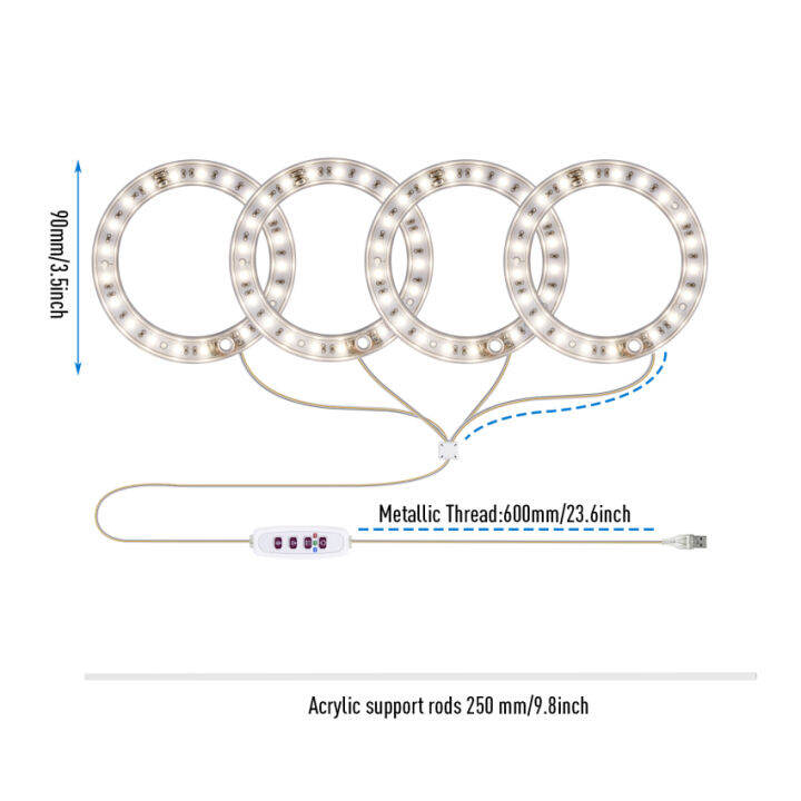 lampu-grow-แหวนนางฟ้ารัศมีขนาดเล็กสำหรับพืชในร่มขนาดเล็กไฟปลูกต้นไม้-led-เต็มสเปกตรัมโคมไฟปลูกพืชปรับความสูงได้พร้อมสายยูเอสบีอัจฉริยะ5โวลต์จับเวลา8-12-16ชั่วโมงระดับแสง5ระดับ-4วงแหวน