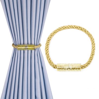 BELAVENIR 1Pc Magnetic Curtain Tieback Cylindrical Golden Home Decorative Polyester Curtains Holder Hook Buckle Rope Magnet Clip