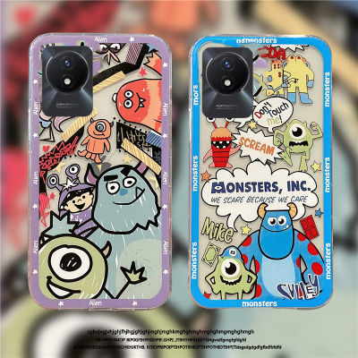 เคสโทรศัพท์ใหม่สำหรับ VIVO Y02T Y02A ฝาครอบ การ์ตูนมอนสเตอร์แบบเรียบง่ายพร้อมซิลิโคนนิ่มและโปร่งใสคุณสมบัติกันการเคาะสำหรับ VIVO Y02T Y02A เคส