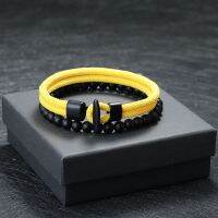 hot【cw】 Noter New 2pcs/Set Men 6mm Onyx Stone Beaded Braclet Homme 4mm Pulseira Corda Masculina Pirate Accessories