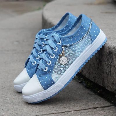 Women Canvas Lace Up Casual Sneakers Tennis Flats Shoes