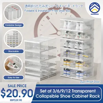 Transparent Shoe Storage Box With Door, Foldable Stackable Free