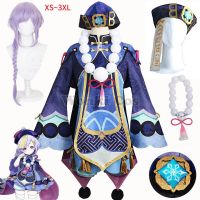 Genshin Impact Qiqi Cosplay Costume Genshin Qi Qi Cosplay Wig Hair Zombie Girl Loli Dress Full Set With Hat