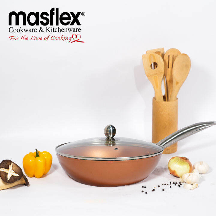 Masflex 28 Cm / 3 Liter Capacity Aluminum Non-stick Copper Forged Wok ...