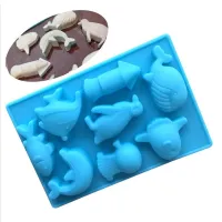 3D 8 Hole Dolphin Fish Penguin Blue Jet Plane Silicone Fondant Chocolate Mold Ice Cube for Ice Ball Cream Maker Cake Decor Tools