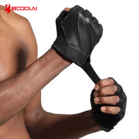 BOODUN Men Women Gym s Leather Breathable Fabric Black Weight Lifting Training s Half Finger Fitness Workout s