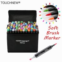 TOUCHNEW 12/24/30/40/60/80 Color Soft bursh Markers Set Alcohol Based Sketch Felt-Tip Oily Twin Art Marker Pen For Manga Drawing