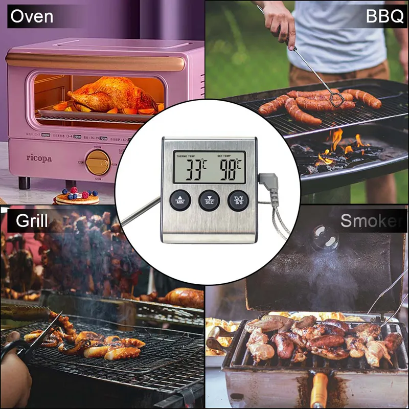 Digital Oven Thermometer Kitchen Meat Thermometeer Fahrenheit Celsius  Conversion Countdown/Timer LCD Backlight BBQ Thermometer