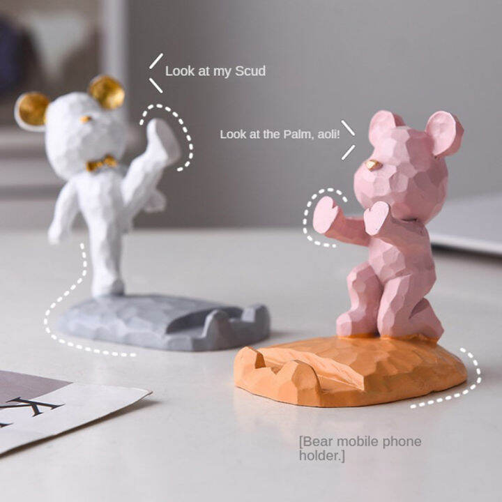 yizhuoliang-home-decoration-น่ารักหมีโทรศัพท์-holder-โต๊ะทำงานอุปกรณ์เสริมความงาม-kawaii-room-decor-gadgets-เดสก์ท็อปประติมากรรมของขวัญ