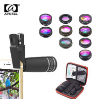 APEXEL 10 in 1 Mobile phone Lens ephoto Fisheye lens Wide Angle Macro Lens+CPLFlowRadialStar Filter for all smartphones