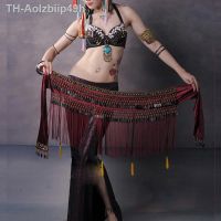 Aolzbiip49h 2022 USใหม่Belly Danceสะโพกผ้าพันคอเหรียญเข็มขัดเครื่องแต่งกายชนเผ่าFringeพู่เข็มขัดทองแดงBellyเต้นรำเข็มขัดเอวขาย