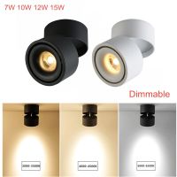 หรี่แสงได้ไฟดาวน์ไลท์ LED ติดพื้นผิว7W 10W 12W 15W มุม360ไฟสปอร์ตไลท์หมุน LED หรี่แสงได้ AC85-265V ไฟดาวน์ไลท์ LED + ไดรเวอร์ LED