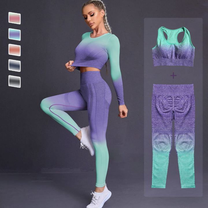 2pc-ombre-women-yoga-set-seamless-leggings-long-sleeve-crop-top-sports-bra-running-pants-gym-clothing-fitness-workout-gym-set