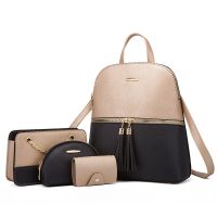 [688กระเป๋าแฟชั่นร้อน] Mochila De Moda Para Mujer Bolso De Hombro De Cuero PU De 4 Piezas De Viaje De Mano Tarjetero Clásico Retro