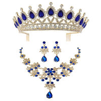 Bridal Ornament Three-Piece Alloy Necklace Crown Earrings jewelry sets Female New Wedding Accessories Factory