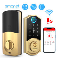 SMONET ลายนิ้วมือประตูสมาร์ทล็อค Keyless Entry ล็อคอิเล็กทรอนิกส์ Deadbolt พร้อมปุ่มกดบลูทูธ Ic Fob USB Charge สำหรับ Home ~