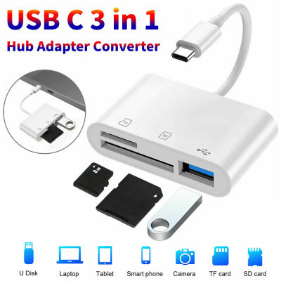 KeyNG USB-C การ์ดรีดเดอร์ SD 3 In 1 USB อะแดปเตอร์ OTG เข้ากันได้กับบัตร TF SD พร้อมตัวอ่านการ์ดความจำสำหรับเครื่องเขียนกล้องโทรศัพท์แฟลชขนาดกะทัดรัด USB-C Huawei สำหรับ IPad Pro สำหรับ Macbook USB เครื่องอ่านการ์ดประเภท C