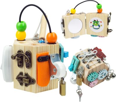 เด็ก Busy Cube ไม้ Fidget ของเล่น Cube Montessori การศึกษาเด็ก Travel ของเล่นการเรียนรู้ Basic Life Skills Sensory Busy Boards