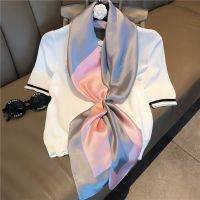 Ladies Fashion Patchwork Color Large Shawl Women Pashmina Neckerchief 90x90cm Square Plain Silk Scarves