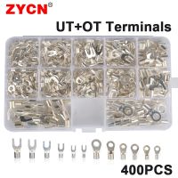 400PCS 12 Size Set UT Fork-Shaped Terminal OT Round Bare Non-Insulated Cable Wire Connector Crimp Tinned Copper Cold Pressed Electrical Connectors