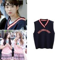 ﹍❧✿ Women Sweater Kpop IU Somi Same Style Kpop Vest Tank Sweaters blusas de inverno feminina Contrast Colors Letters Print Knitted