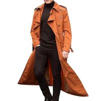 Mens Casual Trench Coat Winter Long Jacket Double Breasted