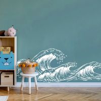 Large Sea Waves Sketch Wall Sticker Decal Baby Nursery Kids Room Cartoon Storm Wave Ocean Beach Playroom Bedroom Vinyl Decor Refrigerator Parts Access