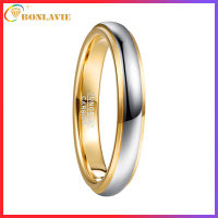 BONLAVIE 4mm Width Domed Polished Step Gold Color Plating Tungsten Steel Mens Ring Wedding Band Tungsten Carbide Ring