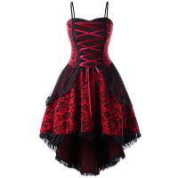 New Listing Vintage Style Gothic Dress Women Ladies Sexy Party Black Red S-5XL Strapless Spaghetti Strap Irregular Dress