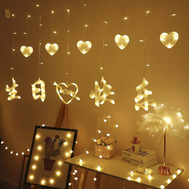 Happy birthday decoration scene background party room curtain decorative  led lights party baby one hundred days 