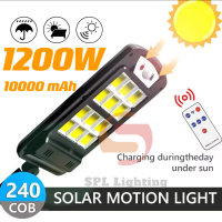 โซลาเซลล์ 1200W 10000mAh ไฟถนนรีโมทคอนโทรล แบตเตอรี่ ไฟ240COB Solar lights ไฟสปอตไลท์ กันน้ำ ใช้พลังงานแสงอาทิตย์