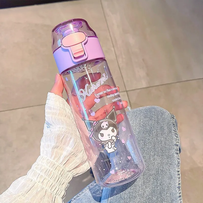 Anime Sanrioed Kawaii My Melody Kuromi Cinnamoroll Transparent Plastic Cup  Shaker Cup Student Water Cup Large