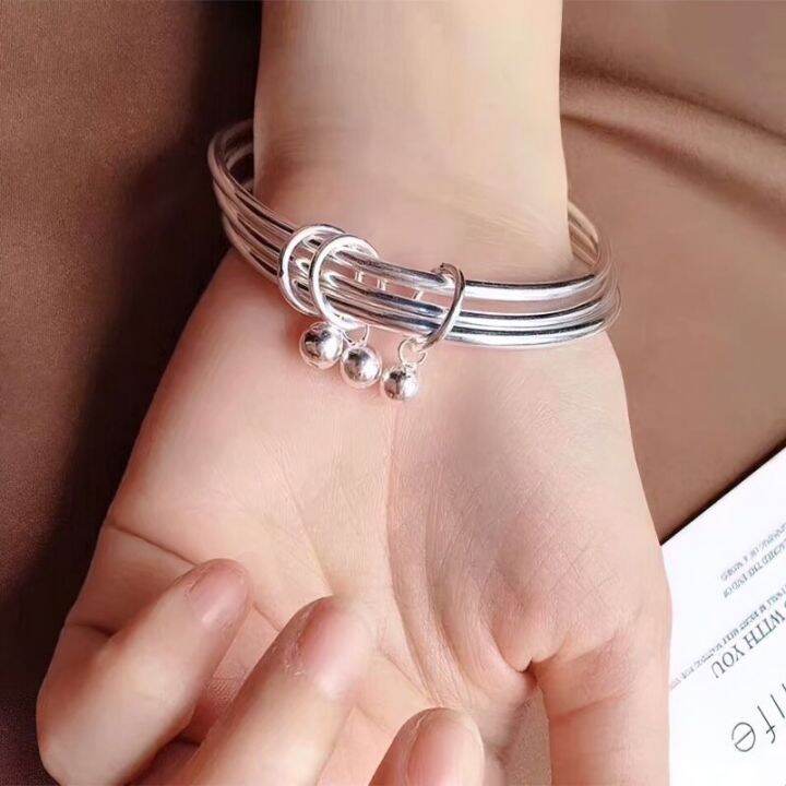 999-fine-silver-bracelet-female-junior-iii-contracted-students-three-times-sterling-bracelets-three-ring-bell-lettering